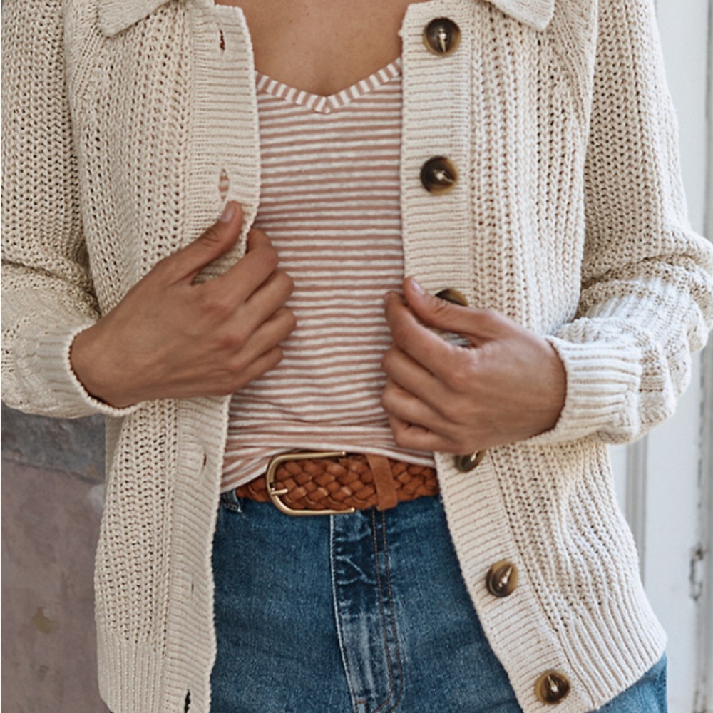 Garnet Hill Maren Linen & Organic cotton cardigan size M